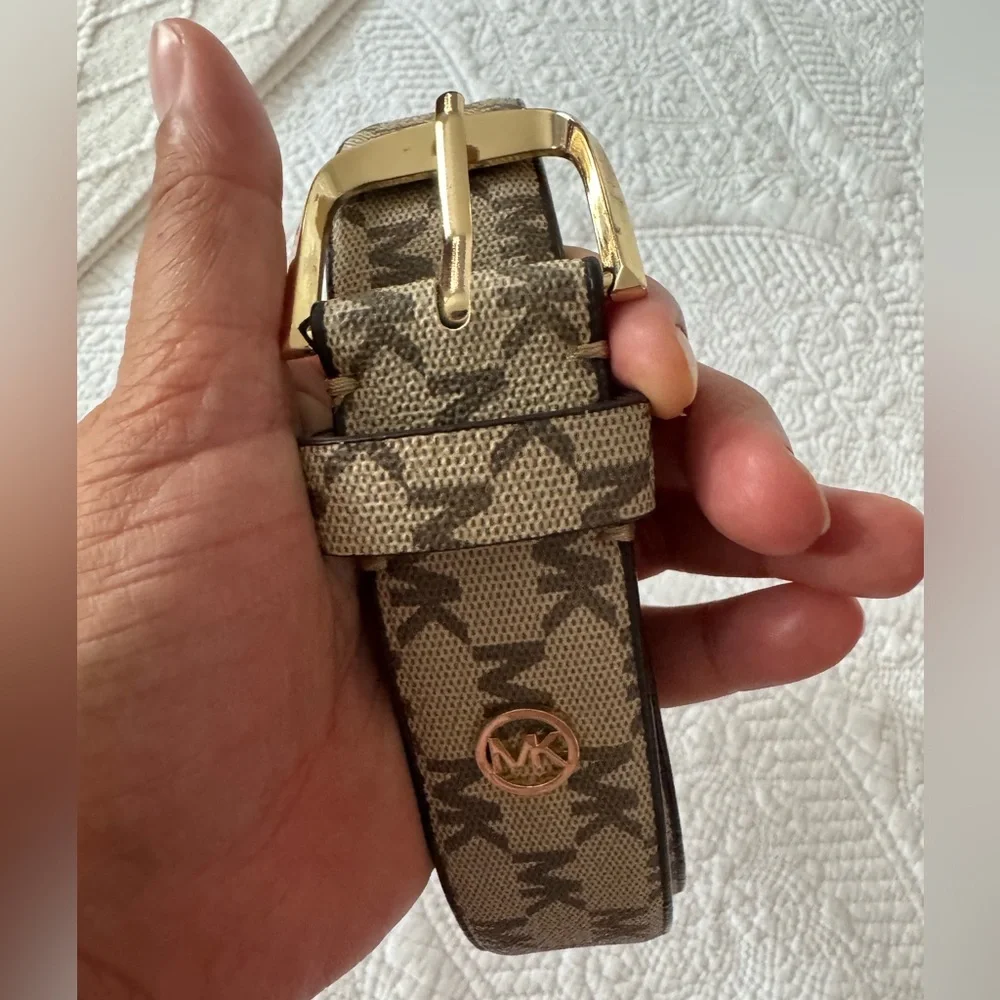 Michael Kors Tan and Gold Signature Belt